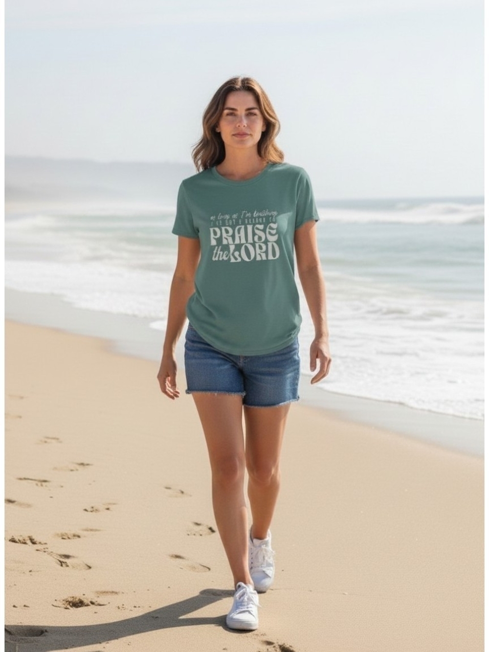 Access - NWT -Sage Green, Crew Neck, Short Sleeve Spiritual Print, Tee Shirt
